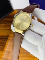 A-ONE Collection Classic Minimalist Analog Watch – Champagne Dial / Brown Strap