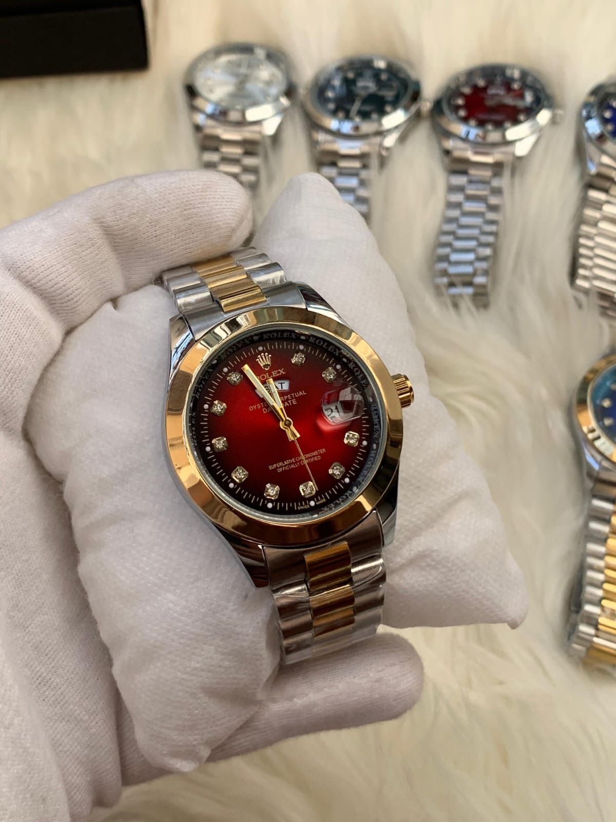 Ladies Two-Tone Ruby Red Dial Watch – Default Title