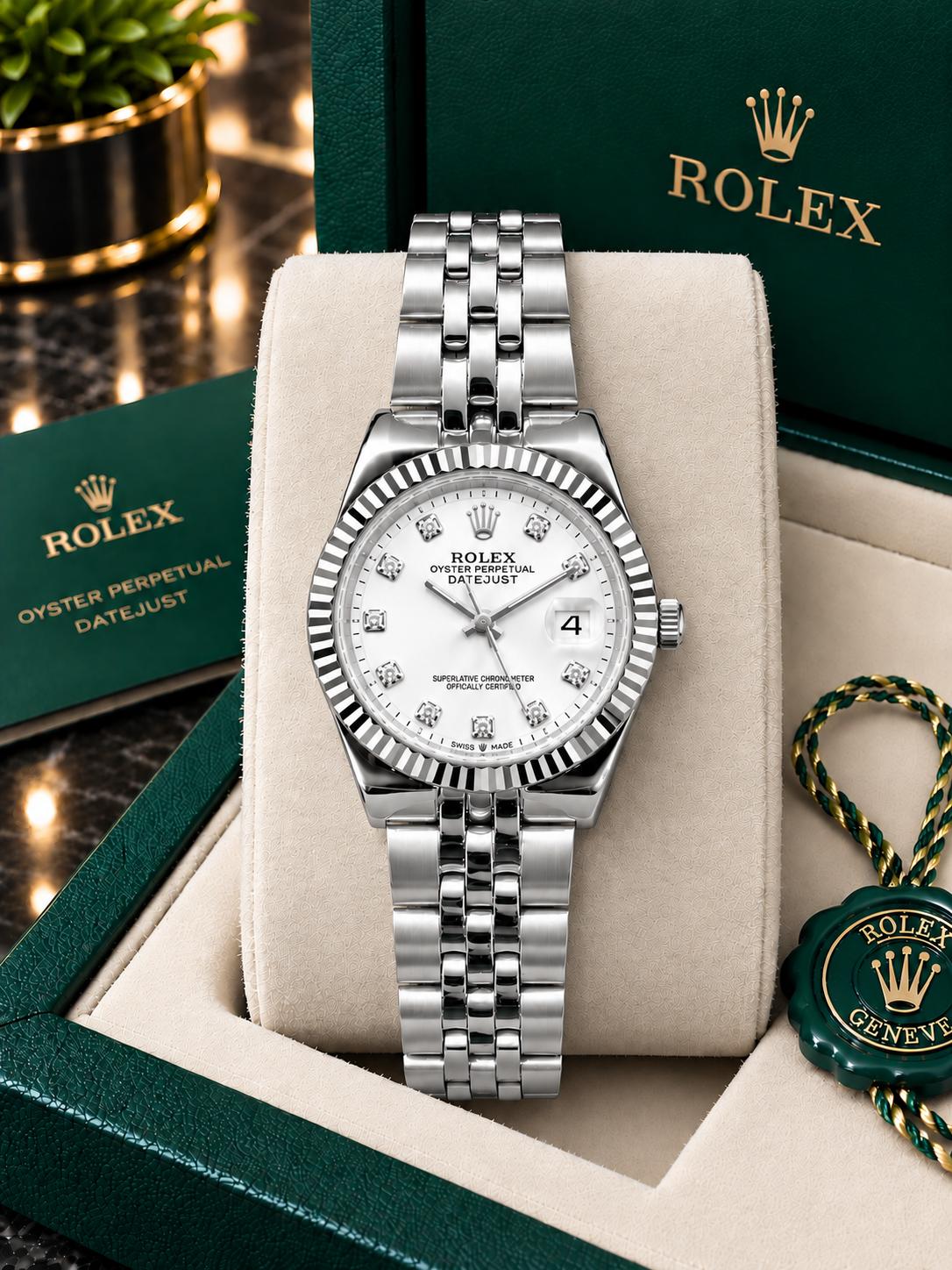 Rolex Datejust Watch – Silver & White Dial