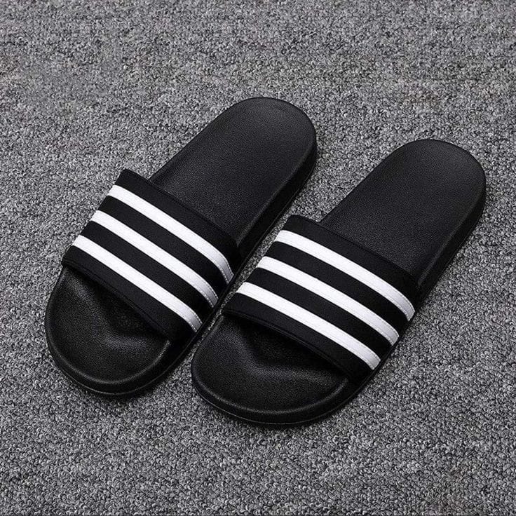 Three-Stripe Sport Slide Sandals – Black – Black / White product view