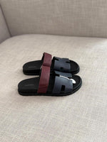Contrast Double Strap H-Cut Sandals – Burgundy / Black product view