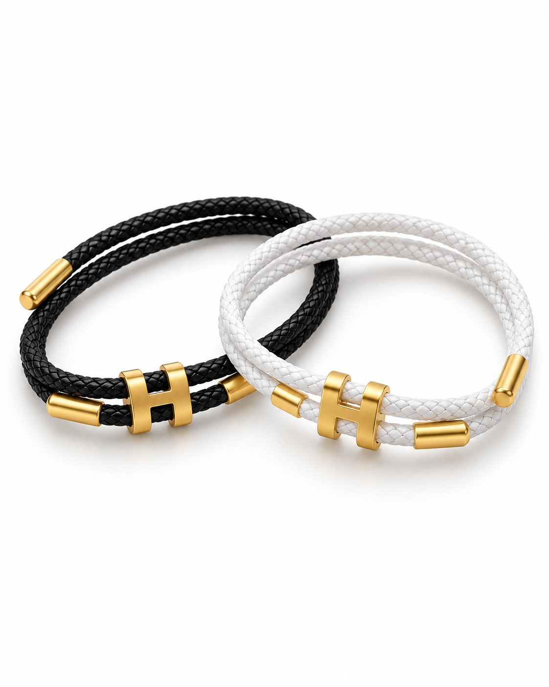 Braided H-Style Bracelet – Black & White