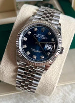 Ladies Classic Fluted Bezel Jubilee Watch – Silver Tone / Blue Dial