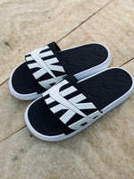 Bold Letter Graphic Slide Sandals – Black – Black / White product view