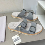 Classic Double Buckle Footbed Sandals – Stone Gray product view