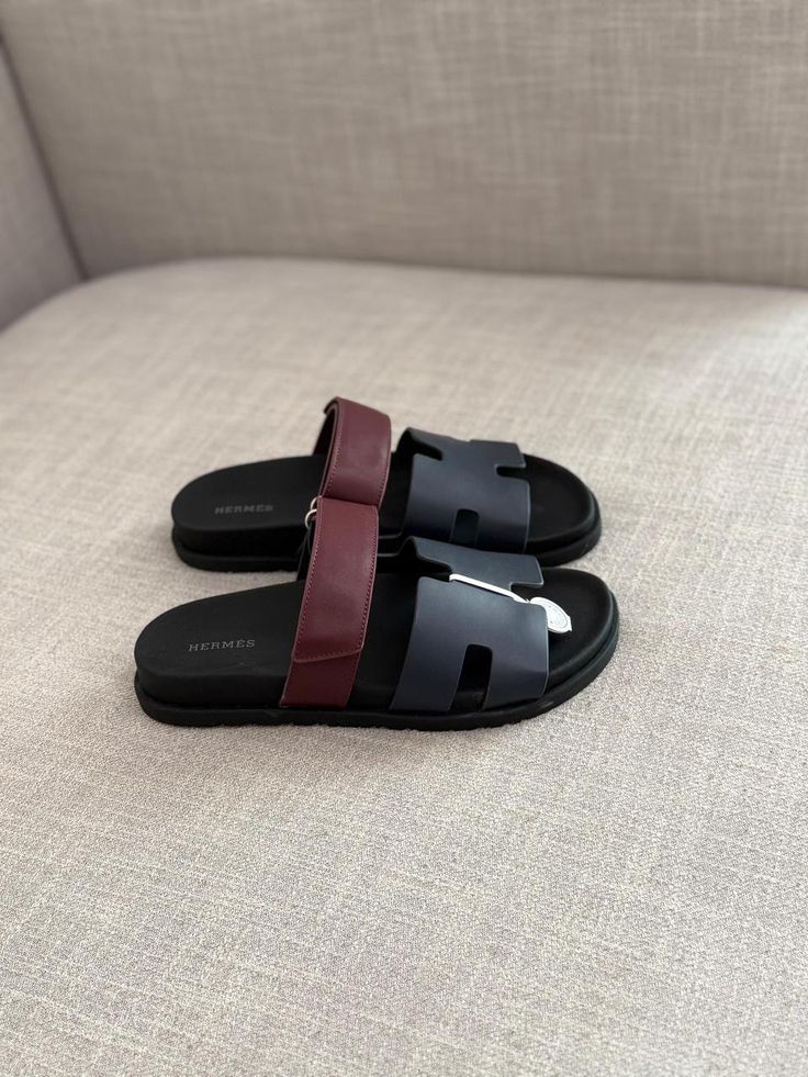 Contrast Double Strap H-Cut Sandals – Burgundy / Black product view