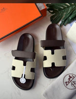 Contrast Double Strap H-Cut Sandals – Cream / Brown product view