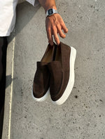 Relaxed Suede-Effect Slip-On Loafers – Chocolate Brown product view