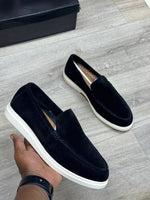 Relaxed Suede-Effect Slip-On Loafers – Navy product view